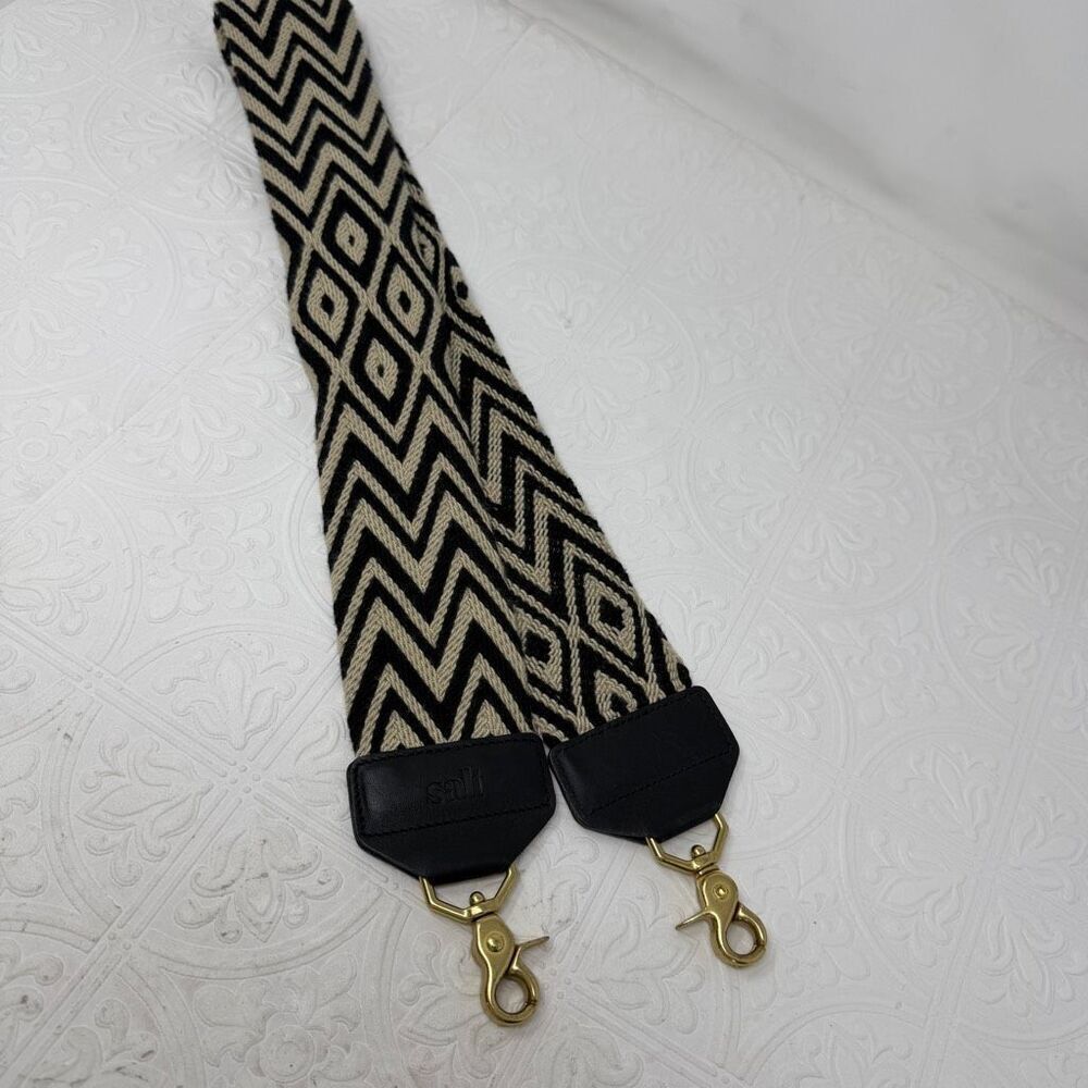 Salt Black Brown Chevron Gold Hardware Woven Bag Strap 41" - Picture 1 of 5